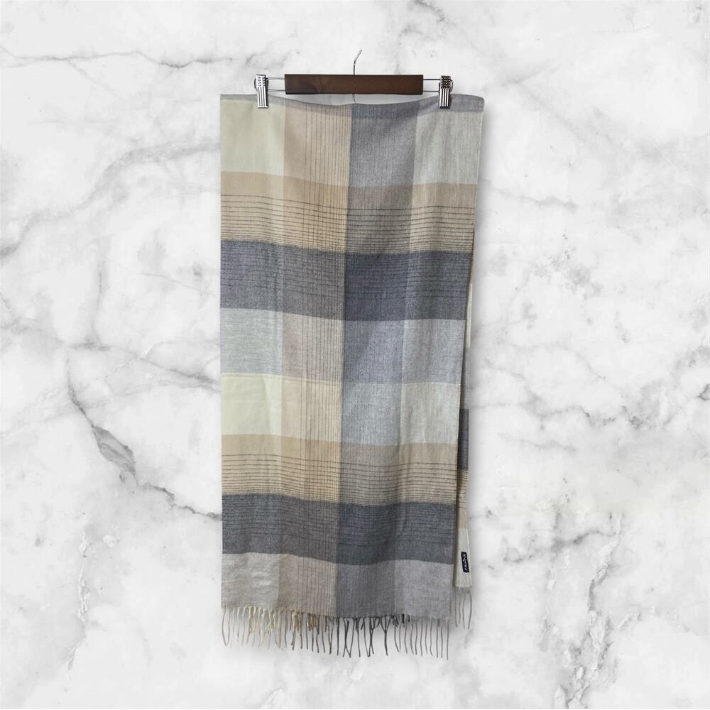 FRAAS Women's Cream Tan Gray Plaid Cashmink Scarf NWT